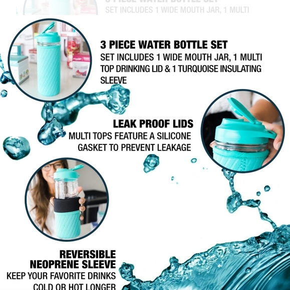 2/$35! REGULAR MOUTH MASON JAR WATER BOTTLE SET - Picture 2 of 8